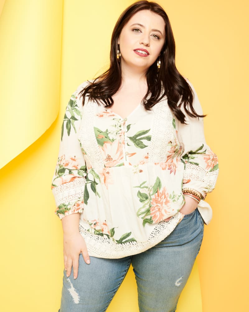Front of plus size Kristen Crochet Trim Top by Downing Studio | Dia&Co | dia_product_style_image_id:118284